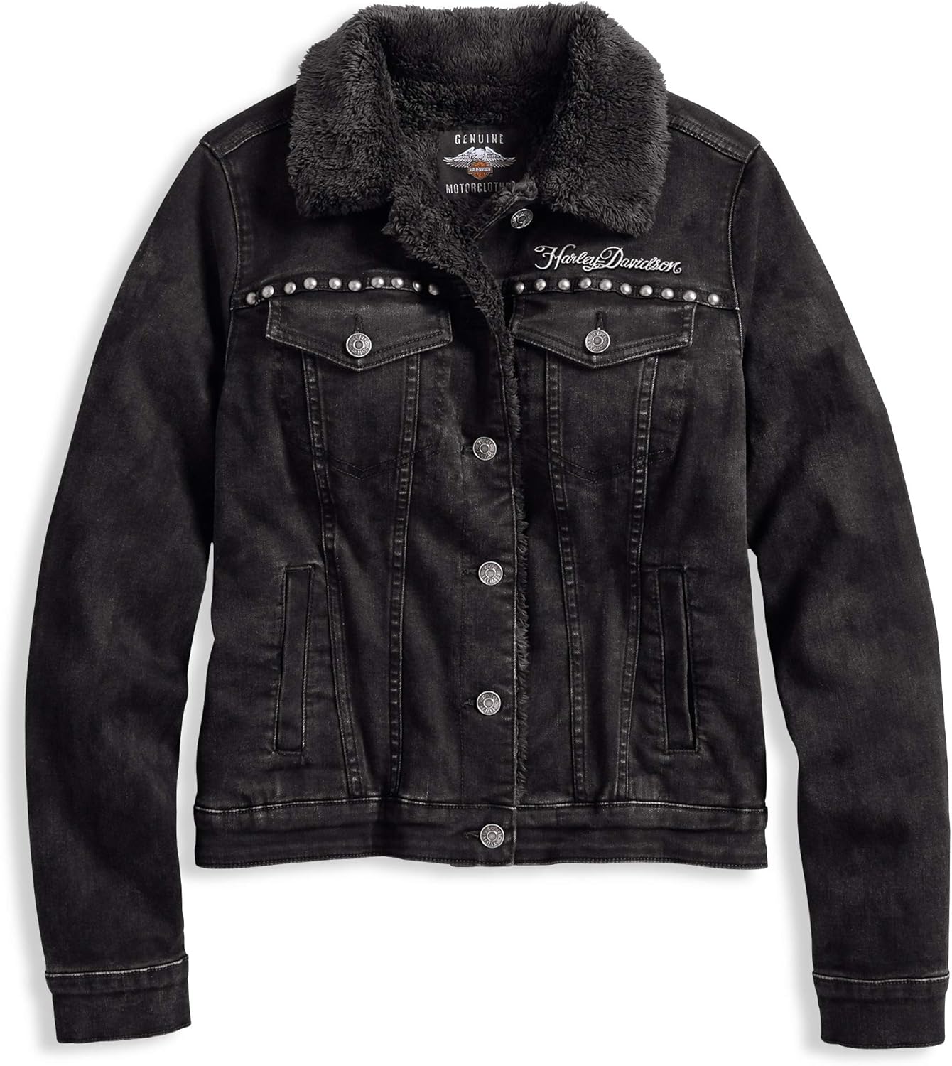 harley-davidson 女式羊羔绒内衬牛仔夹克